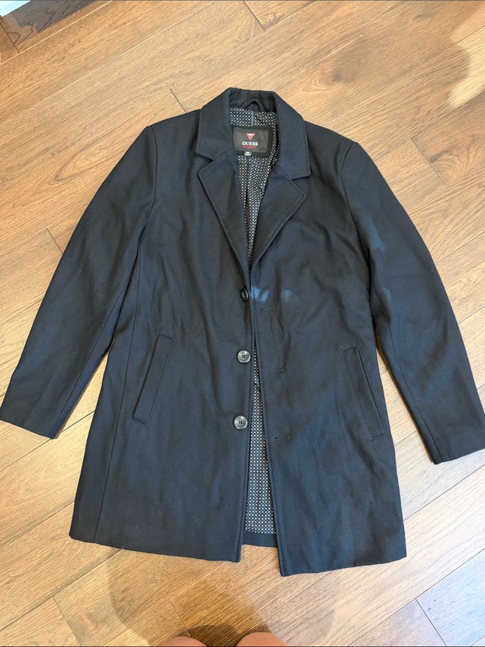GUESS Black Classic Single-Breasted Peacoat Size Medium - C42-022